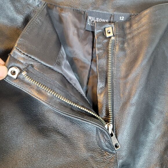 Wilsons Leather Womens Pelle Studio Cropped Pants Size 12 Black Rock Moto Grunge - Picture 4 of 8
